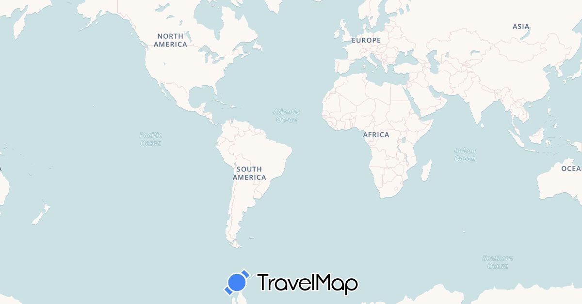 TravelMap itinerary: driving, bus, plane, cycling, train, hiking, hitchhiking in Argentina, Chile, Spain, France, Paraguay, Uruguay (Europe, South America)